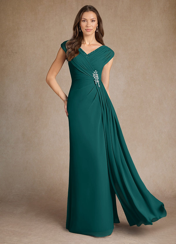 Azazie Bronson Mother of the Brides Dresses Peacock A-Line Pleated Chiffon Dress image1