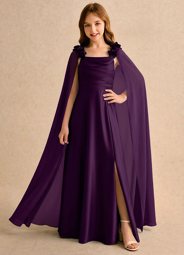 Azazie Rosita Girls Formal Robes de Fillette d'Honneur Robe Trapèze en Satin extensible Plissée Grain De Raisin image1