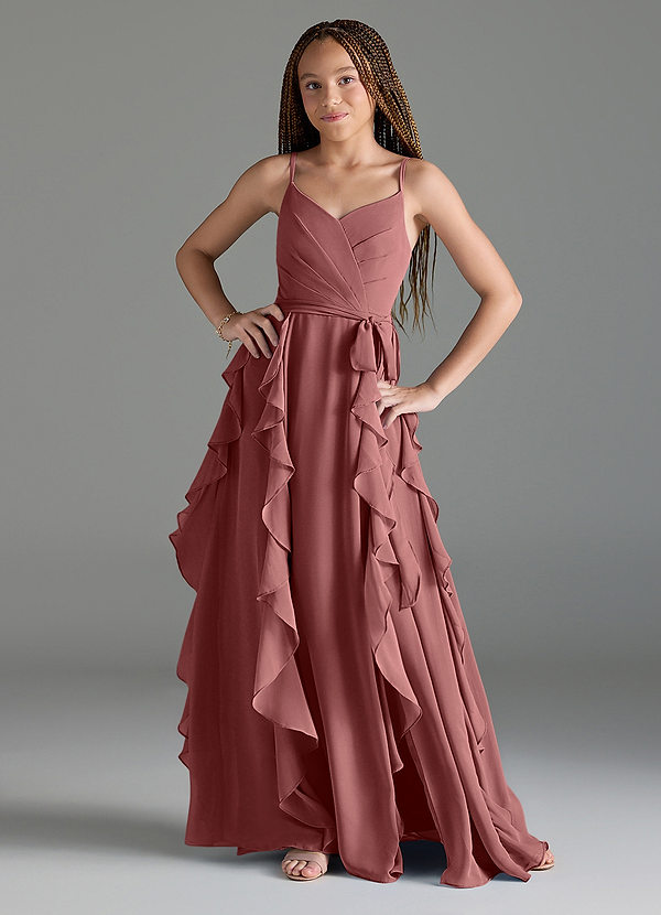 Azazie Peyton Junior Amethyst A-Line V-Neck Cascading Ruffles Chiffon Dress image1