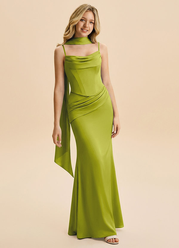 Sorrel Junior Lemongrass Mermaid Ruched Stretch Satin Dress image1