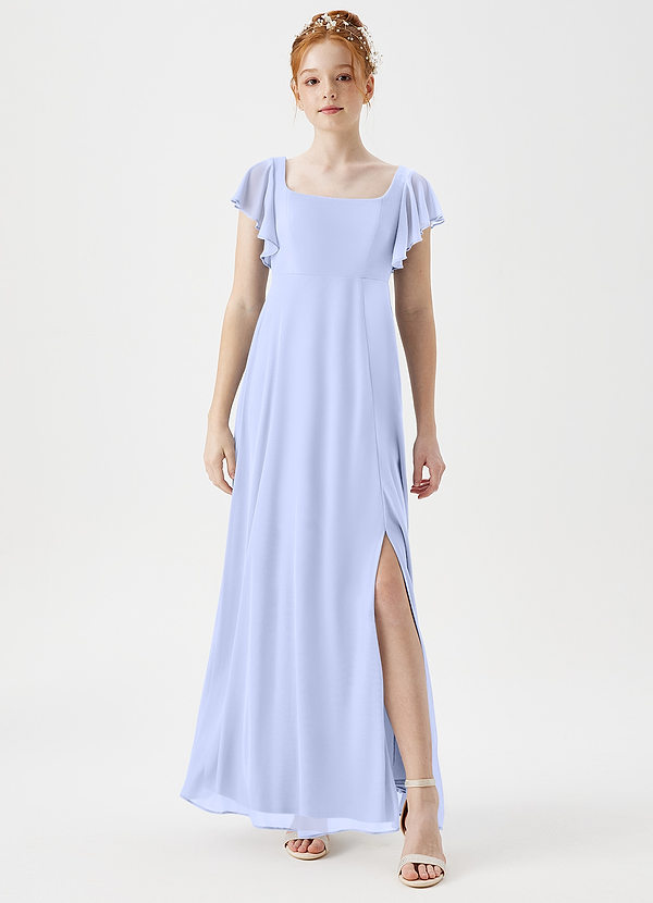Azazie Bondi Junior Lavender A-Line Side Slit Mesh Dress image1