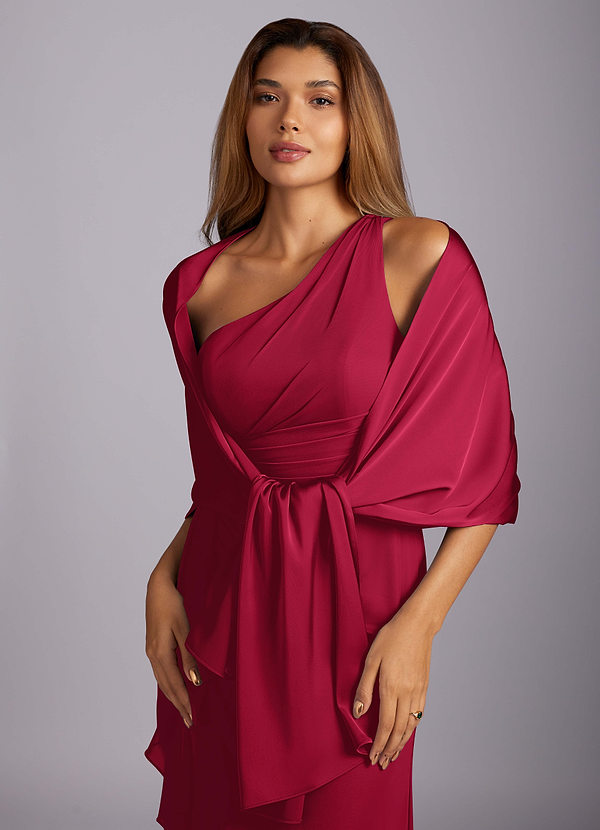 front Azazie Matching Color Aleena Stretch Satin Shawl