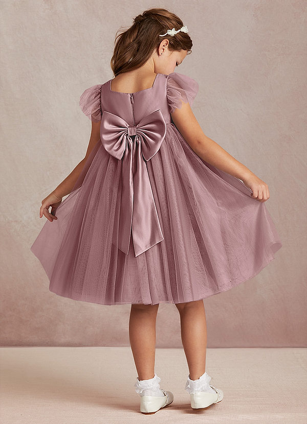 Azazie Kalio Flower Girl Dresses Dusty Rose A-Line with Sleeves Tulle Dress image1