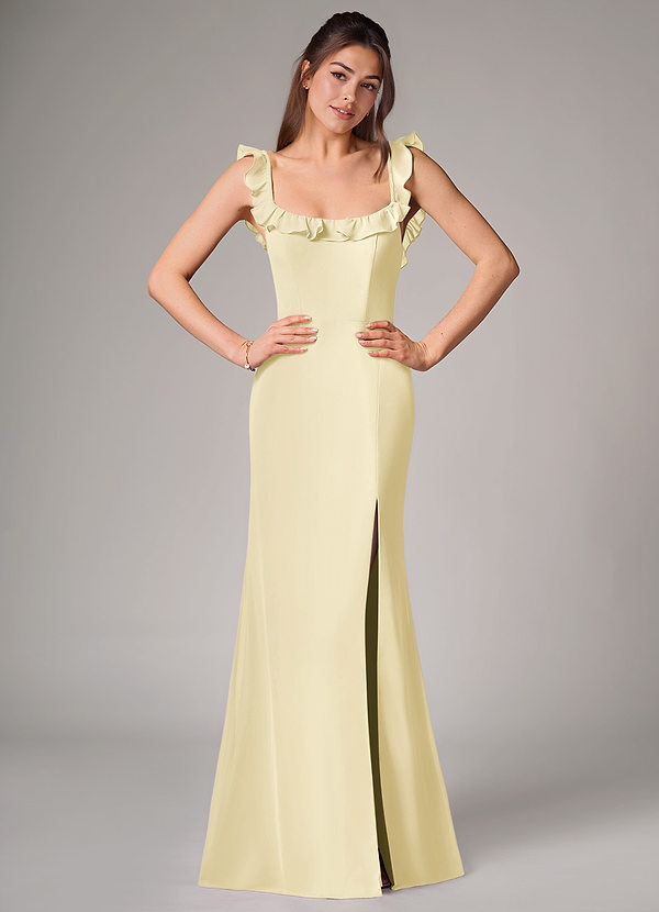 Azazie Callie Bridesmaid Dresses Lemon Sorbet Mermaid Side Slit Chiffon Convertible Dress image1