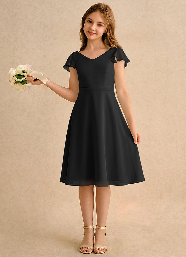 Azazie Narin Girls Formal Blomsterpigekjoler A-Line med ærmer Chiffon Knælængde Kjole image1