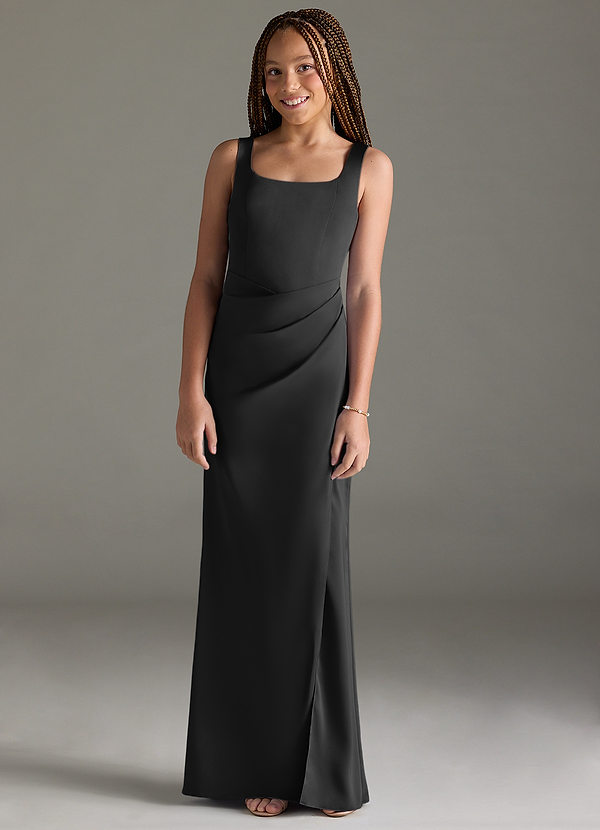 Azazie Mero Junior Black Mermaid Pleated Stretch Satin Dress image1