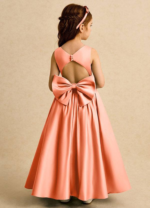 Azazie Nellia Bloemenmeisjes Jurken A-Lijn Jurk van Mat Satijn Boog Zonsondergang image1