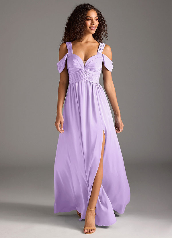 Azazie Lianne Brautjungfernkleider A-Linie Schulterfrei Stretch-Satin Kleid Flieder image1