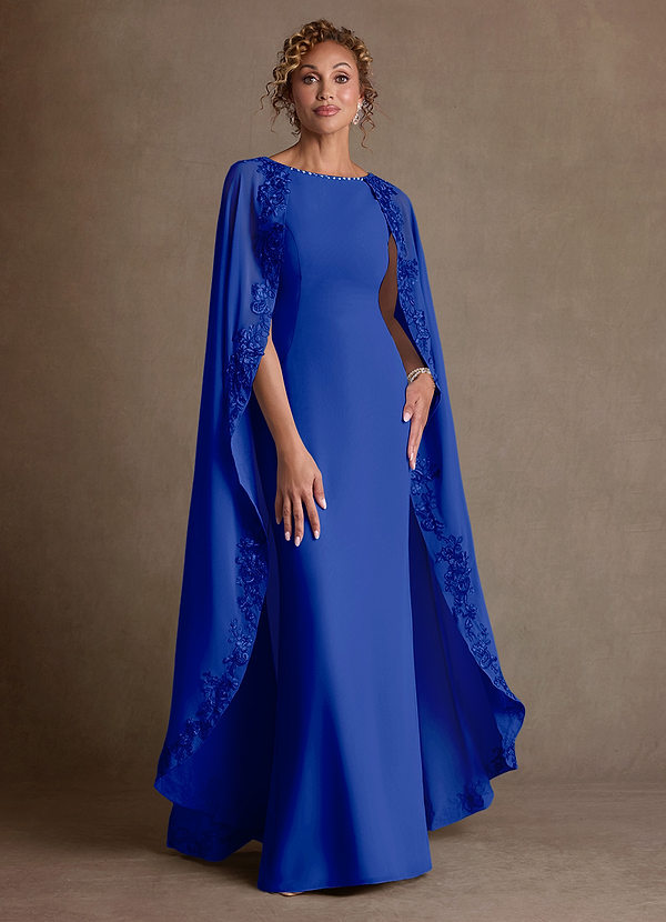Azazie Artemisia Robes de mère de la mariée Robe Fourreau en Mousseline de soie Dentelle Bleu Roi image1