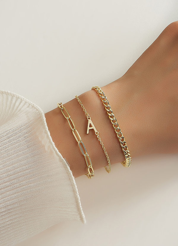 front 3 Piece Initial Letter Bracelet Set