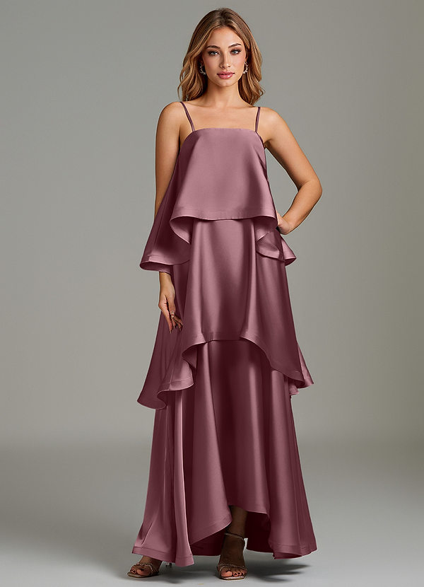 Azazie Azalea Bridesmaid Dresses Amethyst A-Line Ruched Stretch Satin Dress image1