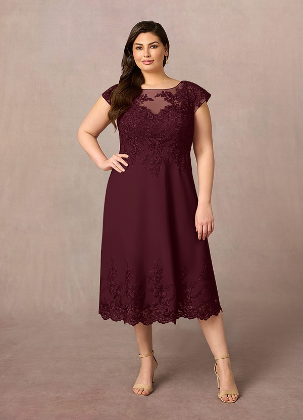 Azazie Terrano Brautmutterkleider A-Linie Scoop Spitze Kleid Cabernetrot image1