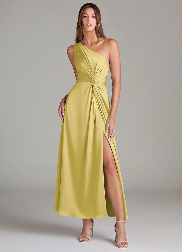 Azazie Brooke Suknie dla druhen Linia A Jedno ramię Satyna elastyczna Długość kostki Sukienka image1