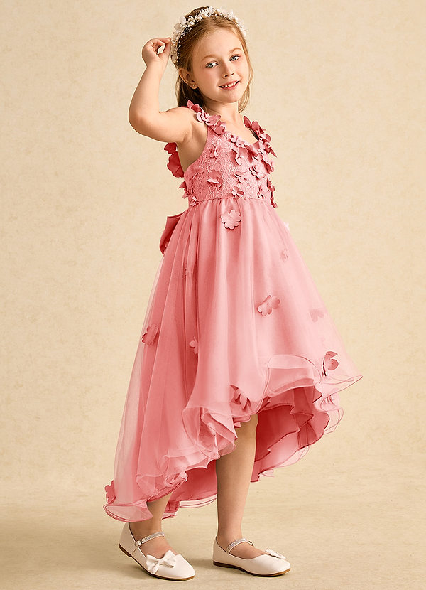 Azazie Tweety Blumenkinder Kleider A-Linie Spitze Tüll Kleid Koralle image1