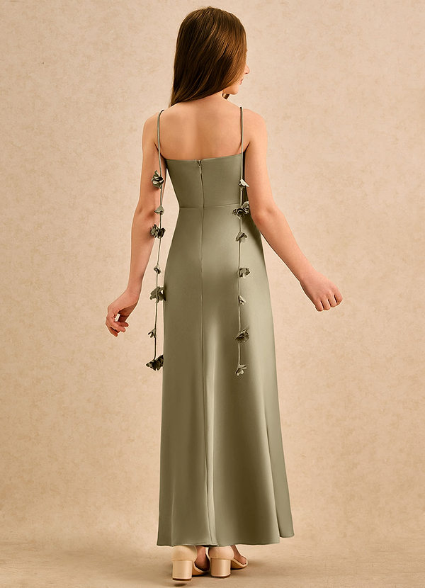 Azazie Kandi Girls Formal Flower Girl Dresses Moss Green A-Line Sweetheart Neckline Stretch Satin Dress image1