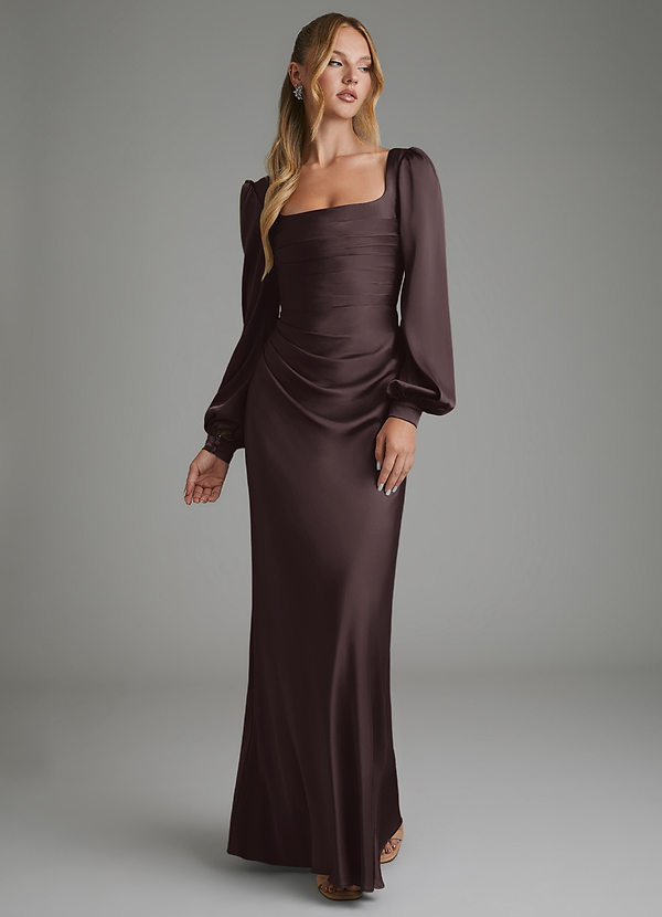 Azazie Brianna Bridesmaid Dresses Chocolate Plum Mermaid Corset Stretch Satin Dress image1