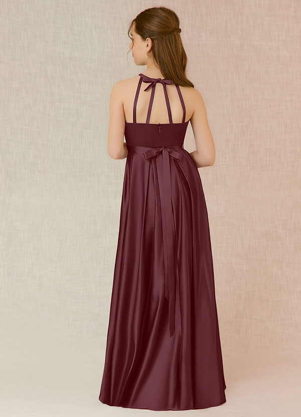 Azazie Arianthe Junior Vestido de Sangrado de Satén Elástico de Corte En A con Con bolsillos image1