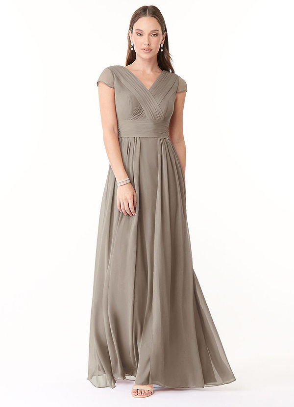 Azazie Organa Bridesmaid Dresses Taupe A-Line Pleated Chiffon Dress image1