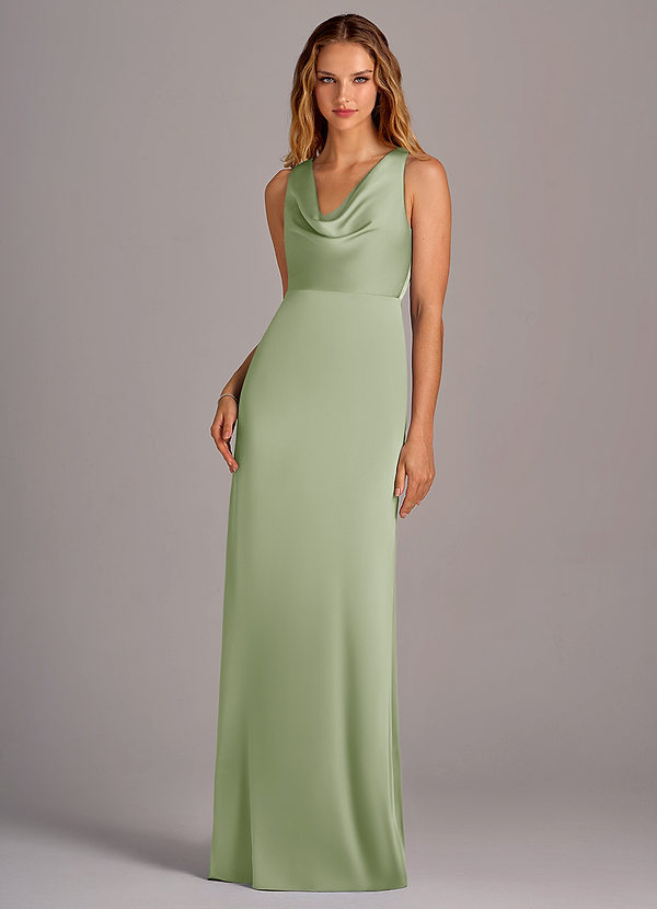 Azazie Wrenlee Bridesmaid Dresses Dusty Sage A-Line Stretch Satin Dress image1
