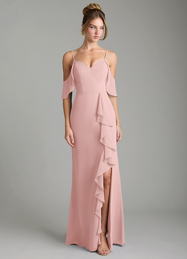 Azazie Alexys Bruidsmeisjesjurken Jurk van Chiffon met Kolom Off the Shoulder Poederroze image1