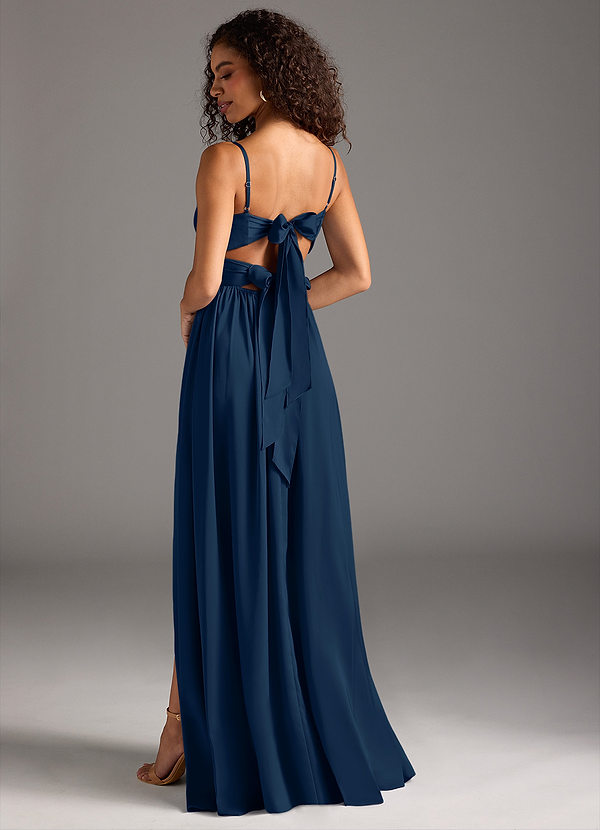 Azazie Zeya Bridesmaid Dresses Dark Navy A-Line Pleated Stretch Satin Dress image1
