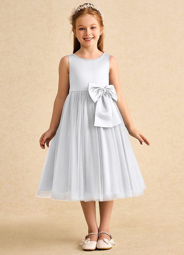 Azazie Twinsie Flower Girl Dresses White A-Line Bow Tulle Dress image1