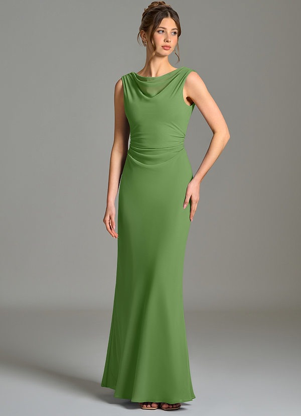 Azazie Kieryn Bridesmaid Dresses Basil Mermaid Pleated Chiffon Dress image1