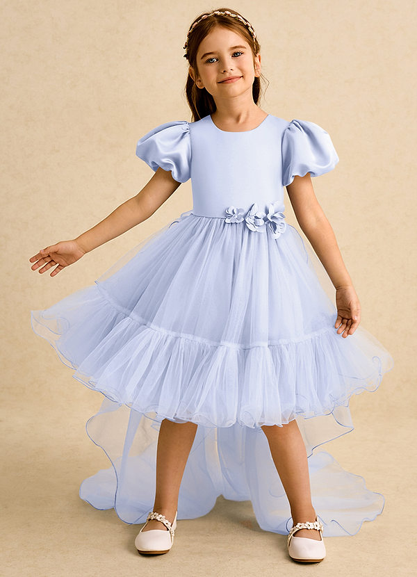 Azazie Cocoa Vestidos de Niña de Flores Vestido de Lavanda de Tul de Princesa con Plisado image1