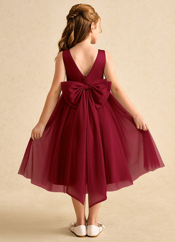 Azazie Winnie Flower Girl Dresses Burgundy Ball-Gown Bow Tulle Dress image1