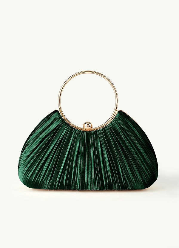 front Matching Color Metallic Satin Pleated Handbag