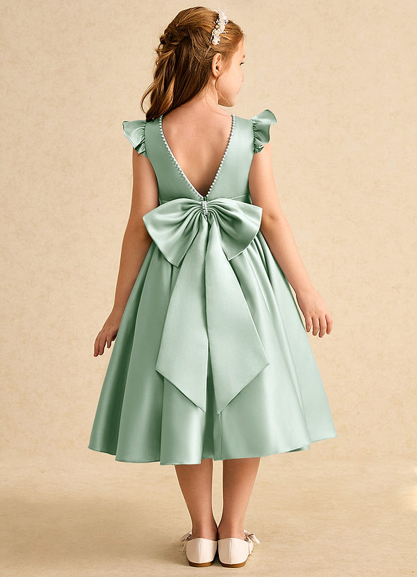 Azazie Dumpling Vestidos de Niña de Flores Vestido de Agave de Satin Mate de Corte En A con Lazo image1