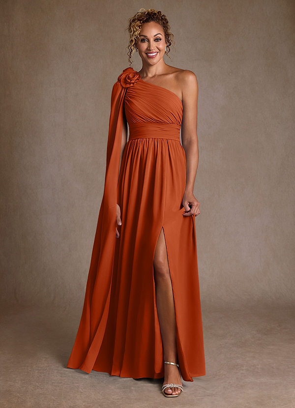 Azazie Lancaster Mother of the Brides Dresses Burnt Orange A-Line One Shoulder Chiffon Dress image1