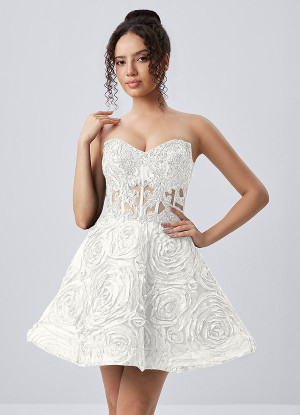 Mathilde Wit Strapless mini-jurk met 3D-rozen en mesh-korset, skatermodel image1