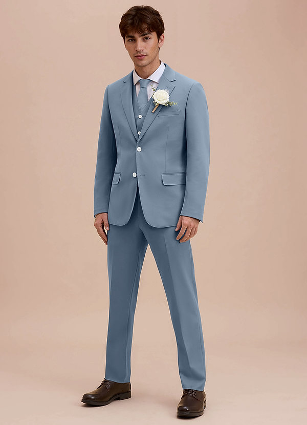 front Ethan 더스티 블루 리파인드 위브 3피스 슈트