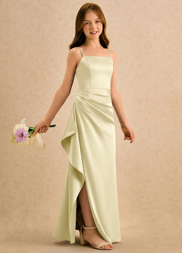 Azazie Cannoli Girls Formal Flower Girl Dresses Lemon Sorbet A-Line Pleated Stretch Satin Dress image1