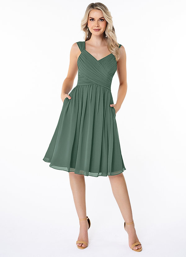 Azazie Angie Bridesmaid Dresses Sea Moss A-Line Corset Chiffon Dress image1