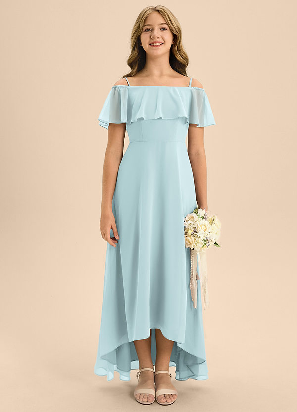 Azazie Maggie Junior Mist A-Line Off the Shoulder Chiffon Dress image1