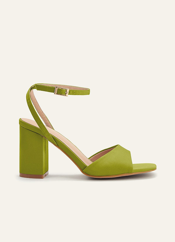 front Matching Color Stretch satin Square Toe Block Heels