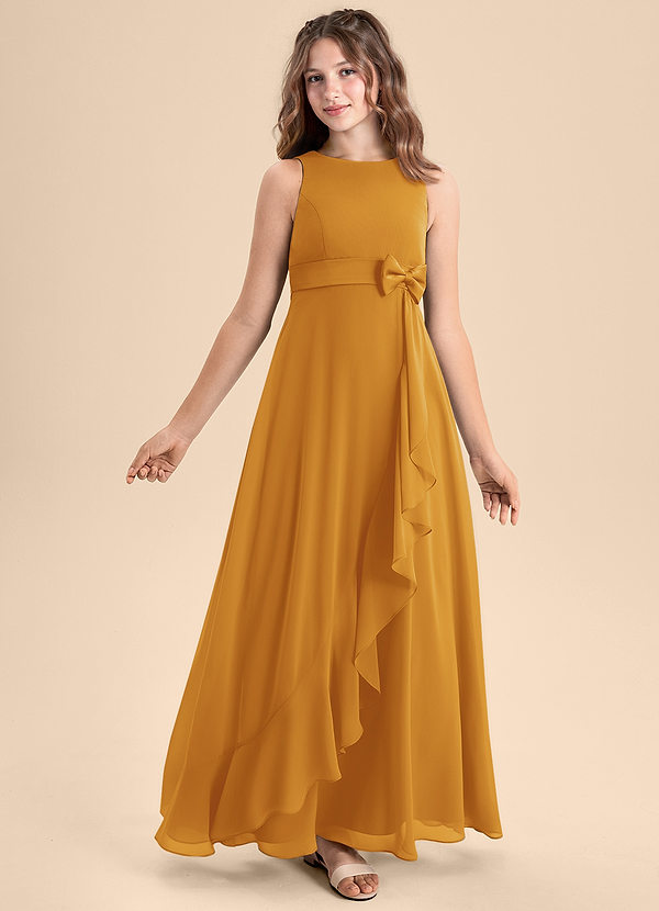 Azazie Lilenne Junior Butterscotch A-Line Bow Chiffon Dress image1