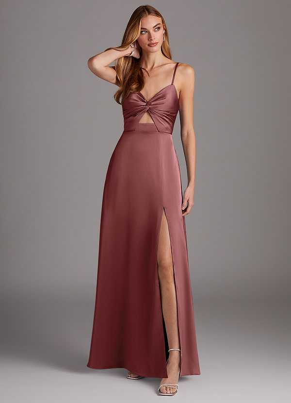 Azazie Jenna Robes Demoiselle d'honneur Robe Trapèze en Satin extensible Plissée Améthyste image1