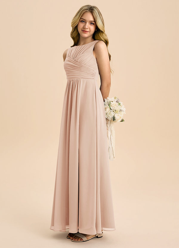 Azazie Skyla Junior A-Linie Plissee Chiffon Kleid Englisches Rosa image1