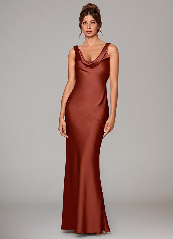 Azazie Rylina Bridesmaid Dresses Terracotta Mermaid Stretch Satin Dress image1