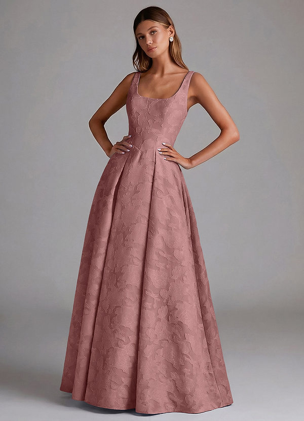 Azazie Amalie Brudtärneklänningar Klä av A-Linje i Blommig Utbrändhet Plisserad Dammig Ros image1