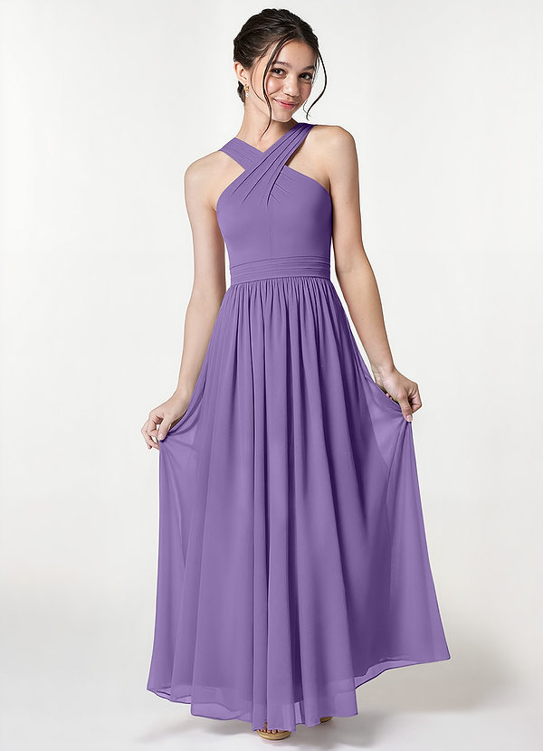 Azazie Jiya Junior Tahiti A-Line Pleated Mesh Dress image1