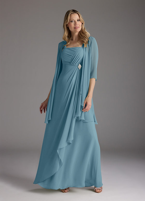 Azazie Weisz Mother of the Brides Dresses Moody Blue A-Line Square Neckline Pleated Chiffon Dress image1