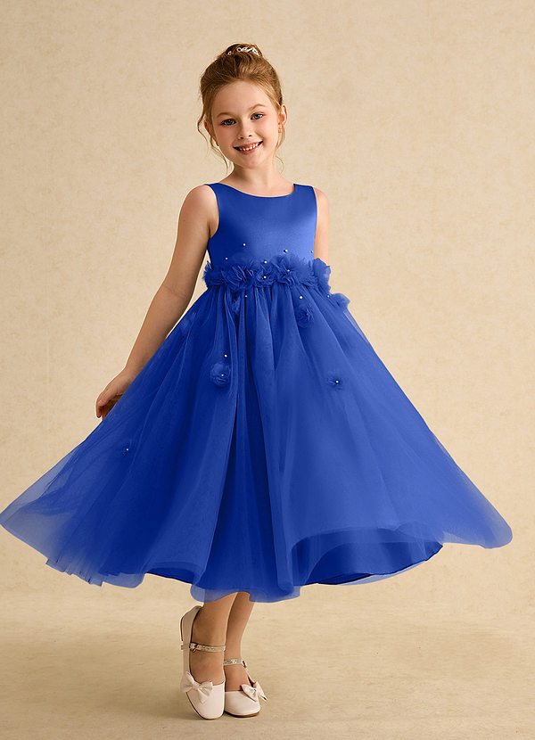 Azazie Lux Flower Girl Dresses Royal Blue A-Line Beaded Tulle Dress image1