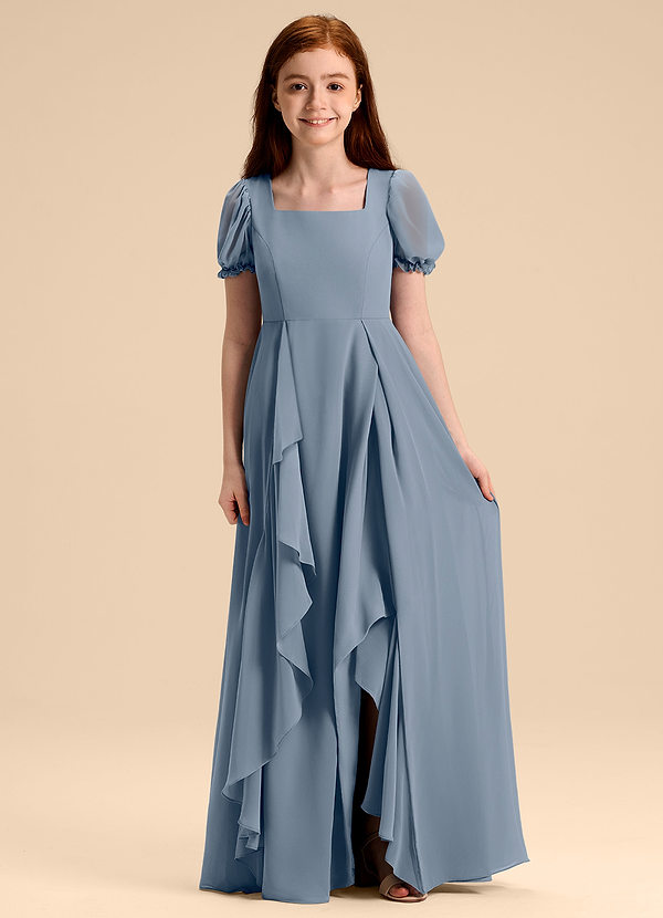 Azazie Priya Junior Robe Trapèze en Mousseline de soie Blouson Violet Crépusculaire image1