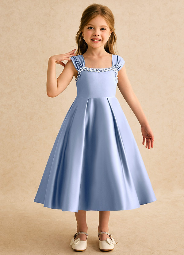 Azazie Yosemite Vestidos de Niña de Flores Vestido de Hielo de Satin Mate de Corte Princesa con Escote de Corazón image1