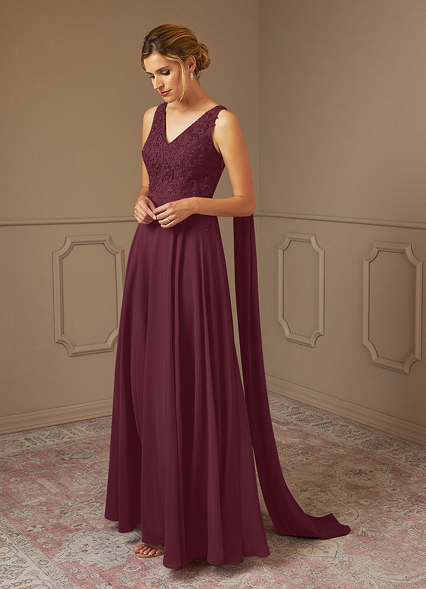 Azazie Joules Robe Mère de la Mariée & du Marié Robe Trapèze en Mousseline de soie Paillettes Cabernet image1