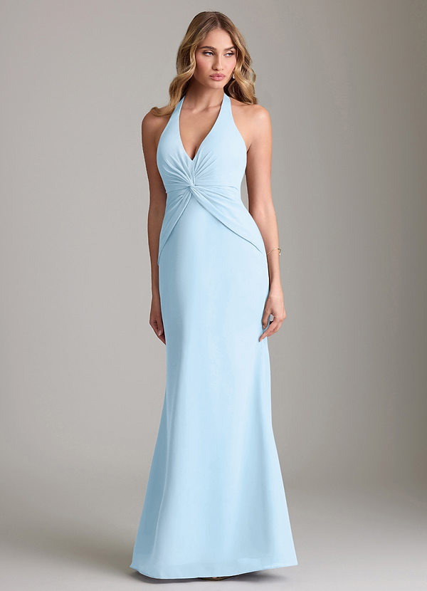 Azazie Valerie Bridesmaid Dresses Sky Blue Mermaid Pleated Chiffon Dress image1